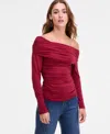 Bar Iii Women's Off-the-shoulder Ruched Knit Top, Macy's Exclusive In Red