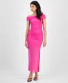 Bar Iii Women's Off-the-shoulder Ruched Mesh Dress, Exclusively At Macy's In Pink