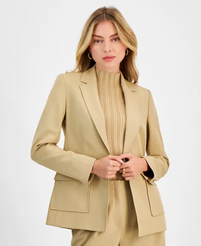 Bar Iii Womens One Button Blazer Mock Neck Sweater Pants Exclusively At Macys In Toasted Sesame
