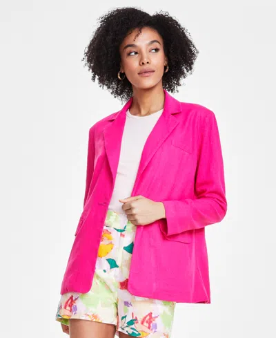 Bar Iii Women's One-button Linen Blend Blazer, Created For Macy's In Pink Peacock
