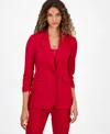 Bar Iii Womens One Button Scrunched Sleeve Jacket Satin Scoop Neck Camisole High Rise Flared Leg Pants Macys In Red