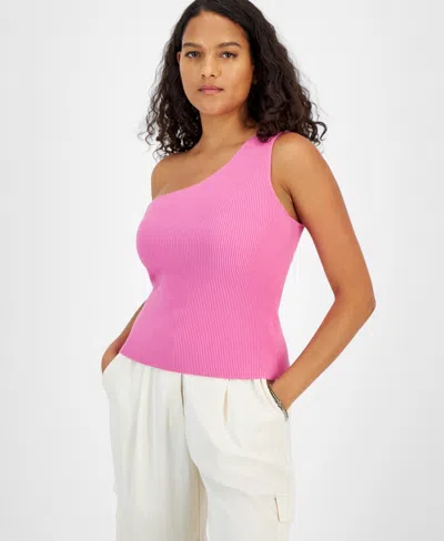 Bar Iii Women's One-shoulder Sleeveless Ribbed Sweater, Created For Macy's In Wild Pink