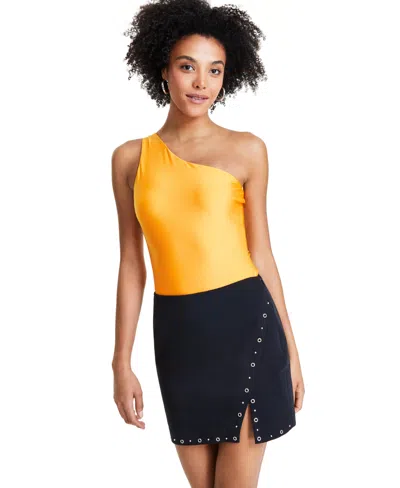 Bar Iii Women's One-shoulder Thong Bodysuit, Created For Macy's In Fruity Orange