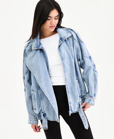 Bar Iii Women's Oversized Denim Bomber Jacket, Macy's Exclusive In Brown