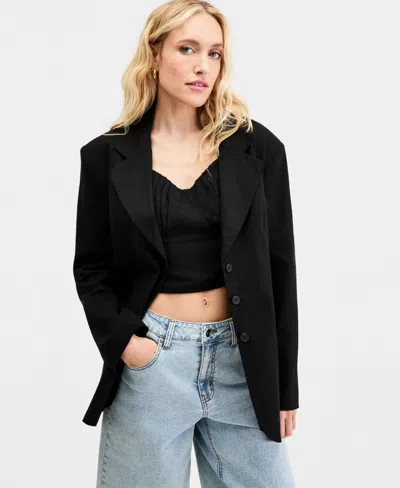 Bar Iii Women's Oversized Linen-blend Blazer, Macy's Exclusive In Black