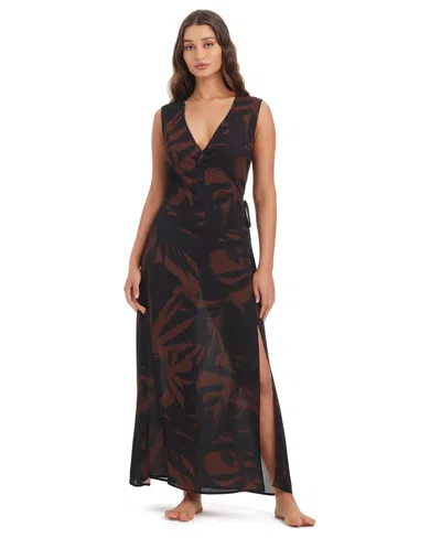 Bar Iii Women's Palm Breeze Wrap Front V-neck Swim Dress, Macy's Exclusive In Multi
