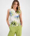 Bar Iii Women's Palm Print Satin Cowl Neck Blouse In Bar White Multi