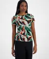 Bar Iii Women's Palm Print Short-sleeve Mesh Top, Exclusively At Macy's In Black Multi