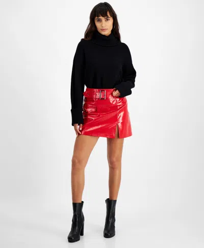 Bar Iii Women's Patent Belted Mini Skirt, Created For Macy's In Cherry Can