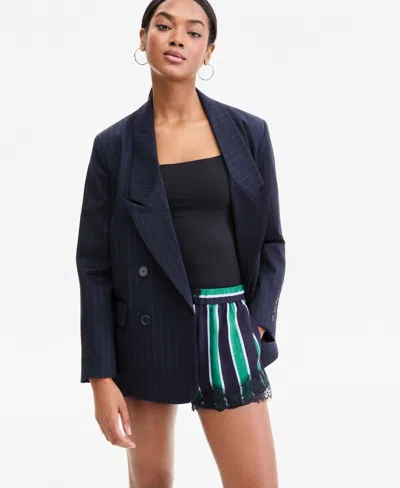 Bar Iii Women's Pinstripe Double-breasted Blazer, Macy's Exclusive In Blue