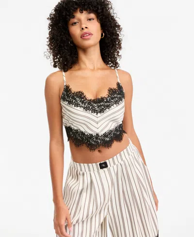 Bar Iii Women's Pinstripe Satin V-neck Sleeveless Top, Macy's Exclusive In Multi