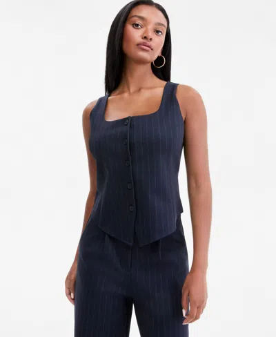 Bar Iii Women's Pinstripe Scoop-neck Button-front Vest, Macy's Exclusive In Blue