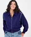 Bar Iii Women's Piping Trim Windbreaker Jacket, Macy's Exclusive In Blue