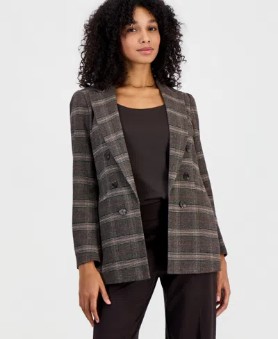 Bar Iii Women's Plaid Double-breasted Blazer, Macy's Exclusive In Black