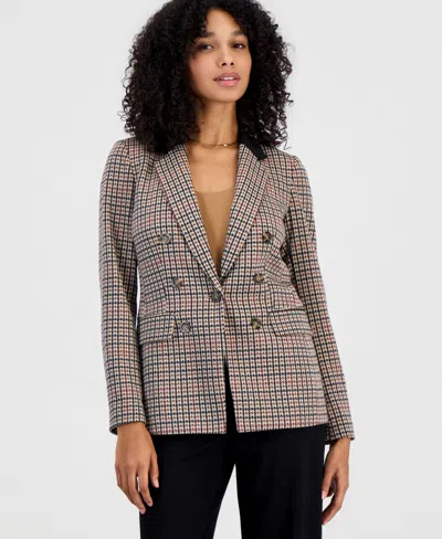 Bar Iii Women's Plaid Faux Double-breasted Notch Collar Blazer, Macy's Exclusive In Black Multi