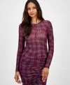 Bar Iii Women's Plaid Mesh Long-sleeve Top, Macy's Exclusive In Multi