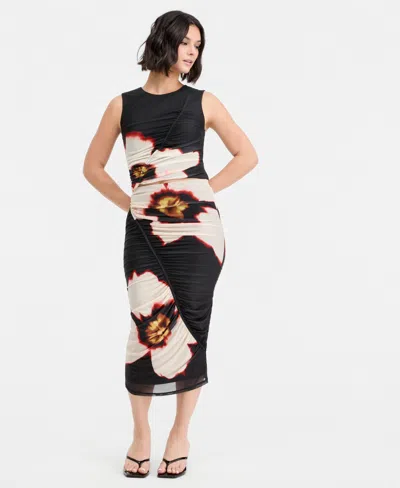 Bar Iii Women's Plaid Mesh Ruched Bodycon Midi Skirt, Macy's Exclusive In Placed Floral