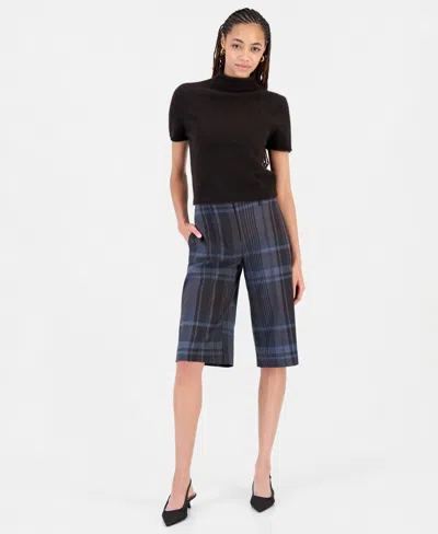 Bar Iii Women's Plaid Mid-rise Long Shorts, Macy's Exclusive In Black