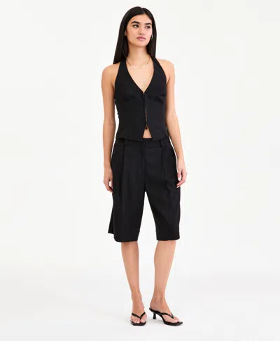 Bar Iii Women's Pleated Bermuda Shorts, Macy's Exclusive In Black