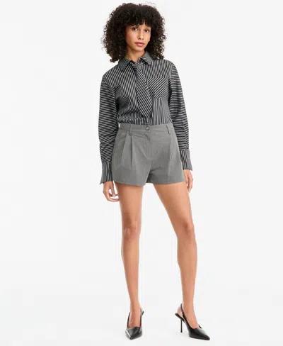 Bar Iii Women's Pleated High-waisted Shorts, Macy's Exclusive In Mid Grey Heather