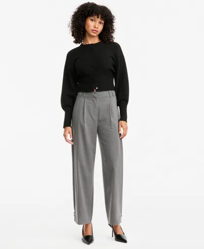Bar Iii Women's Pleated Suiting High-rise Wide-leg Pants, Macy's Exclusive In Gray
