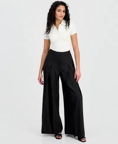 Bar Iii Women's Pleated Wide-leg Pants, Macy's Exclusive In Black