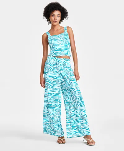 Bar Iii Women's Pleated Wide-leg Smocked-waist Pants, Created For Macy's In Sam Zebra C