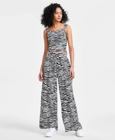 Bar Iii Women's Pleated Wide-leg Smocked-waist Pants, Created For Macy's In Sam Zebra D