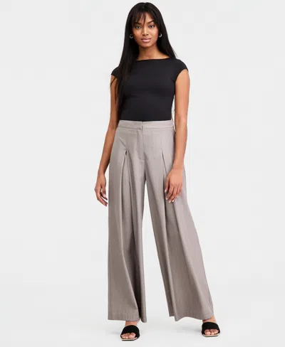 Bar Iii Women's Pleated Wide-leg Pants, Macy's Exclusive In Gray