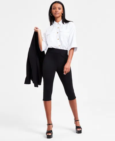 Bar Iii Petite Solid Zipper-hem Ponte Capri Pants, Exclusively At Macy's In Deep Black