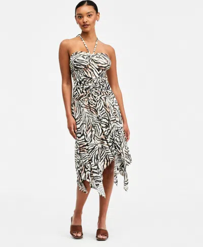 Bar Iii Women's Printed Asymmetric Mesh Midi Dress, Macy's Exclusive In Multi