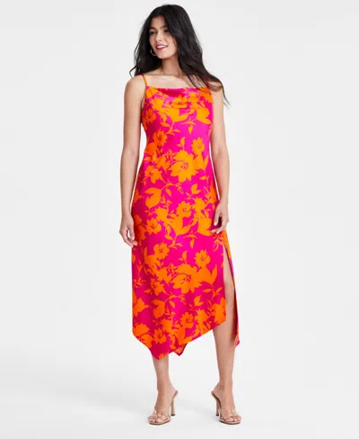 Bar Iii Women's Printed Cowl Neck Asymmetrical-hem Dress, Created For Macy's In Sunst Rose