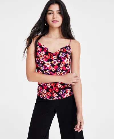 Bar Iii Women's Printed Cowl Neck Tank Top, Created For Macy's In Black,sunset Rose