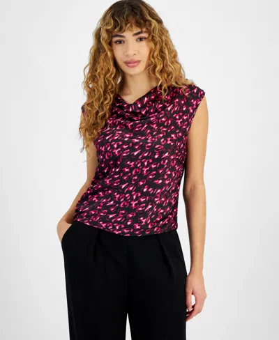 Bar Iii Women's Printed Cowlneck Blouse, Created For Macy's In Black Multi