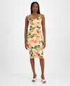 Bar Iii Women's Printed Mesh Cowlneck Sheath Dress, Exclusively At Macy's In Terra Clay Multi