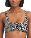 Bar Iii Women's Printed Lace-up Sweetheart Bikini Top, Created For Macy's In Black