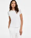 Bar Iii Women's Printed Mesh Crewneck Top, Exclusively At Macy's In Chateau Blue,bar White