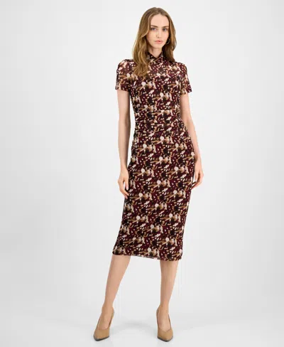 Bar Iii Women's Printed-mesh Mock-neck Midi Dress, Macy's Exclusive In Multi