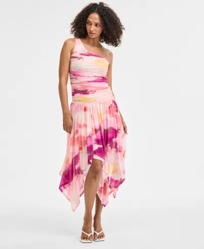 Bar Iii Women's Printed Mesh One-shoulder Dress, Exclusively At Macy's