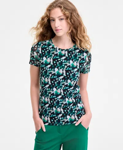 Bar Iii Women's Printed-mesh Short-sleeve Tee, Macy's Exclusive In Blue