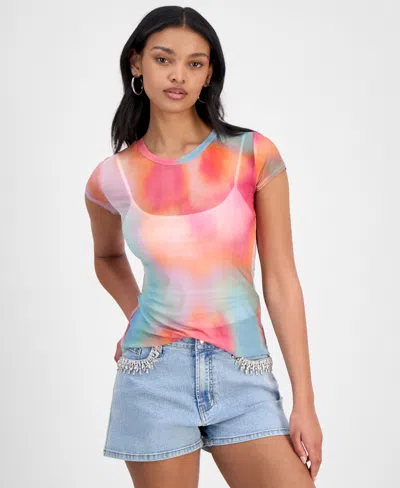Bar Iii Women's Printed Mesh Top, Exclusively At Macy's In Ayla Absrct A