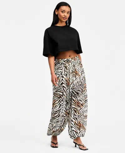 Bar Iii Women's Printed Pull-on Sheer Balloon Pants, Macy's Exclusive In Black