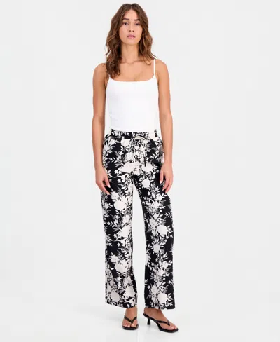 Bar Iii Women's Printed Pull-on Wide-leg Pants, Macy's Exclusive In Black