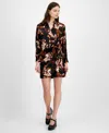 Bar Iii Women's Printed Satin Faux-wrap Dress, Created For Macy's In Pecan Multi