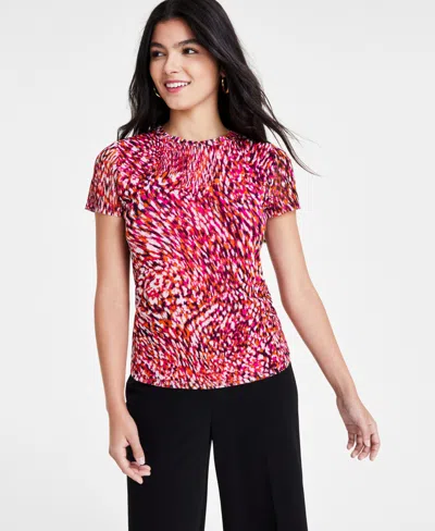 Bar Iii Women's Printed Short-sleeve Mesh Top, Created For Macy's In Sunset Rose