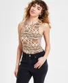 Bar Iii Women's Animal-print Cowl-neck Sleeveless Bodysuit, Exclusively At Macy's In Grace Tige