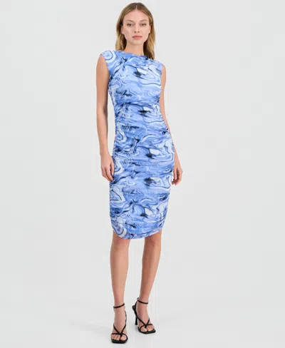 Bar Iii Women's Printed Sleeveless Sheath Dress, Macy's Exclusive In Blue