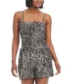 Bar Iii Women's Printed Smocked-top Cover-up Romper, Created For Macy's In Black