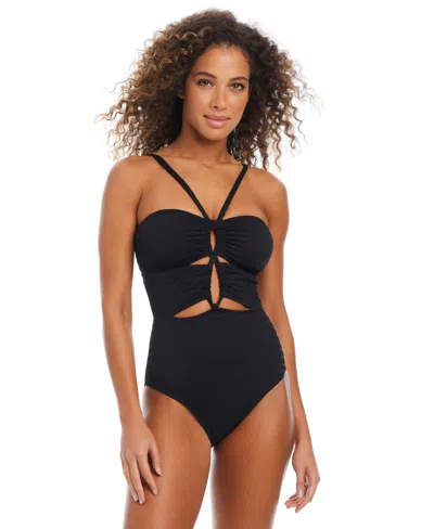 Bar Iii Women's Pucker Up Keyhole One-piece Swimsuit, Exclusively At Macy's In Black