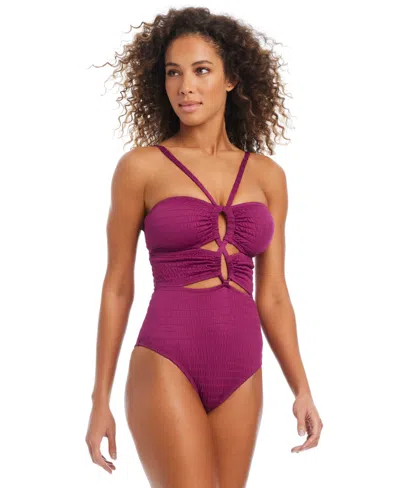 Bar Iii Women's Pucker Up Keyhole One-piece Swimsuit, Exclusively At Macy's In Plumberry